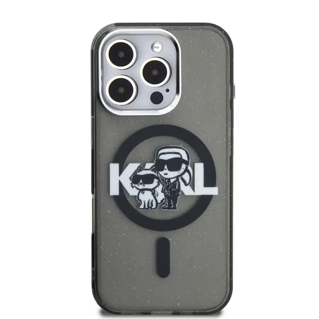 Karl Lagerfeld IML Glitter Karl and Choupette Sketch MagSafe Case for iPhone 16 Pro Max Black 3