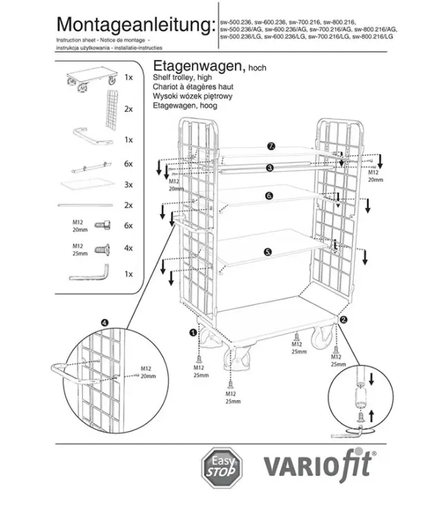 Variofit sw-800.216 Τρόλεϊ Μεταφοράς 4 Επιπέδων για Φορτίο Βάρους ως 500kg 2