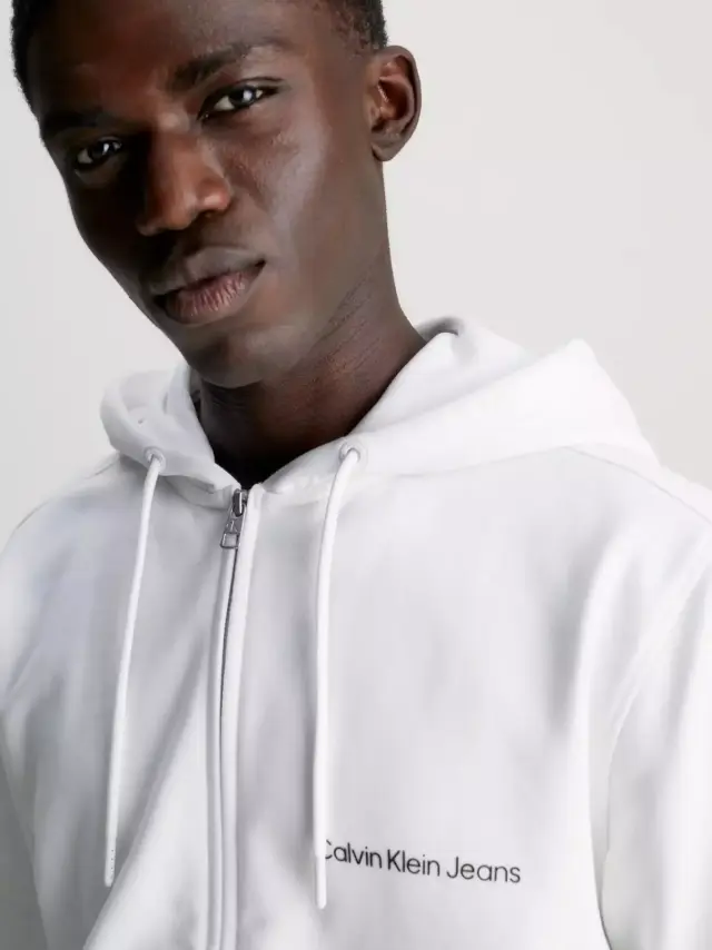 Calvin Klein - Ανδρική Ζακέτα Institutional Zip Through Hood με Φερμουάρ και Κουκούλα Regular Fit J30J325148-YAF Λευκό 3