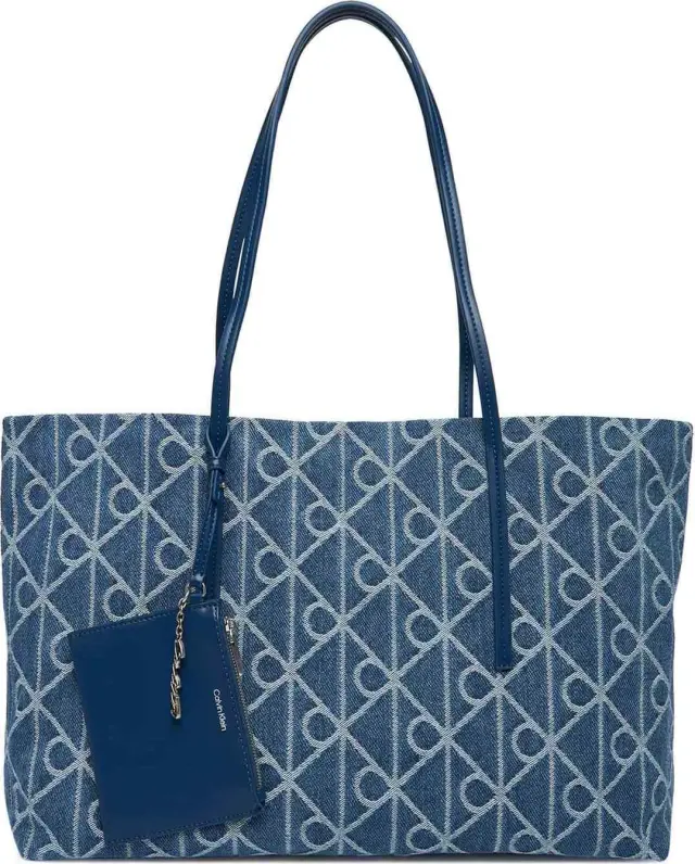 Calvin Klein Γυναικεία Μεγάλη Τσάντα Tote Emblem AOP Denim Tote Pouch Μπλε