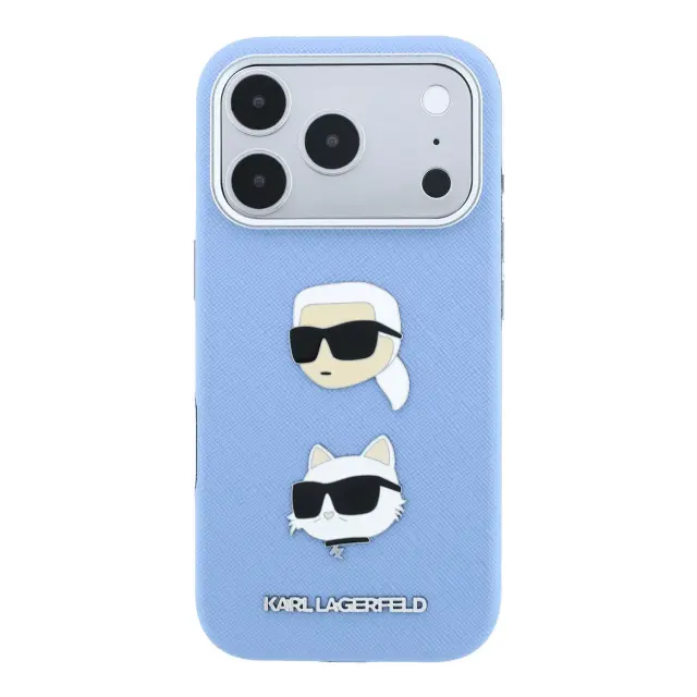 Karl Lagerfeld PU Semi Wrap Saffiano K&CH Heads Case for iPhone 18 Pro Blue 3
