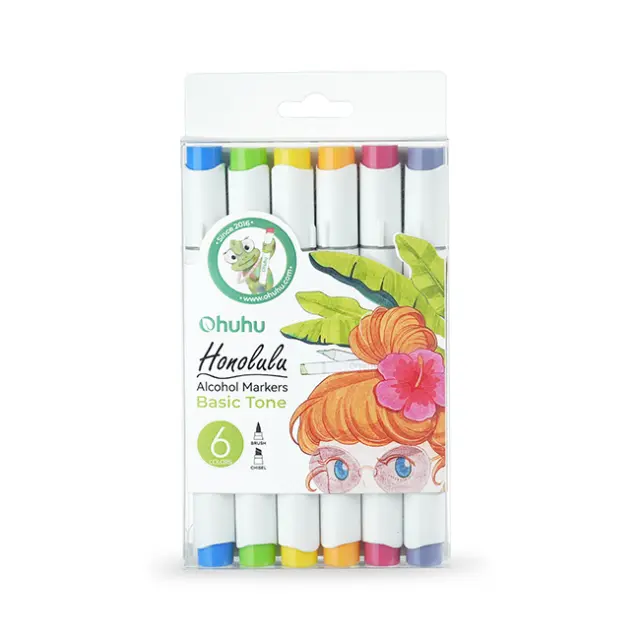 Ohuhu Honolulu Brush & Chisel Μαρκαδόροι Ζωγραφικής Basic Tone Σετ 6 Χρώματα (Y30-80404-40)