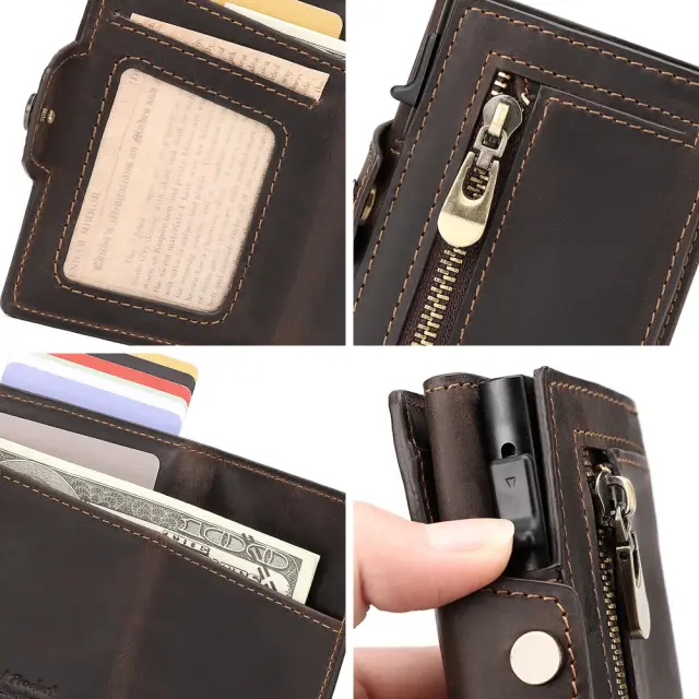 Καφέ Δερμάτινο Πορτοφόλι Καρτών RFID από Crazy Horse Leather 2