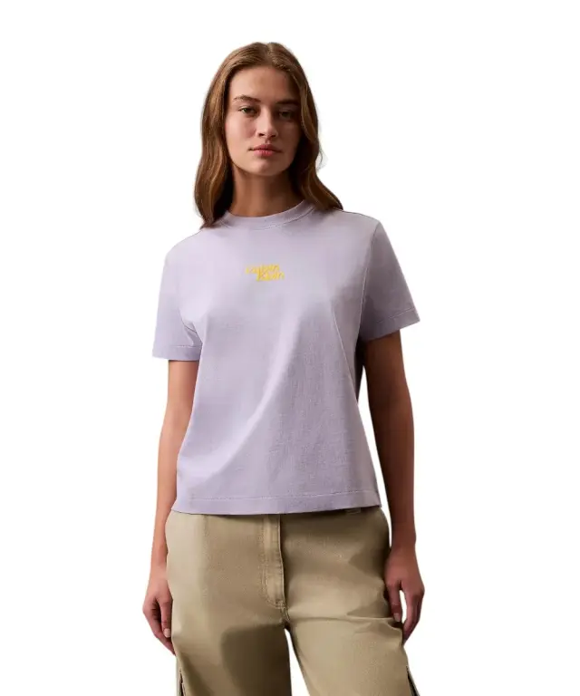 Calvin Klein - Γυναικείο T-Shirt SS Flocked Logo CN Tee Regular Fit LV047B851G-VVH Λεβάντα - S