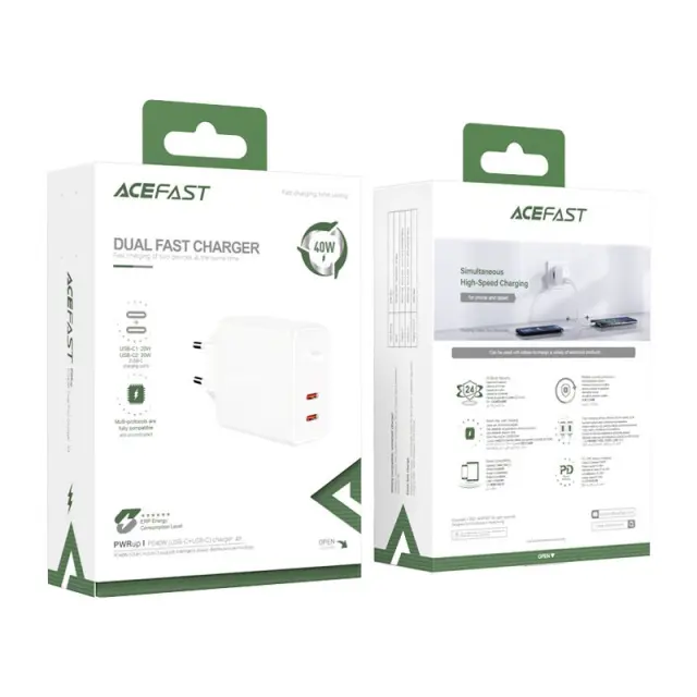 Φορτιστής Ταξιδίου Acefast A9 Fast Charging USB-C QC3.0 / QC2.0 PD40W Λευκός 2