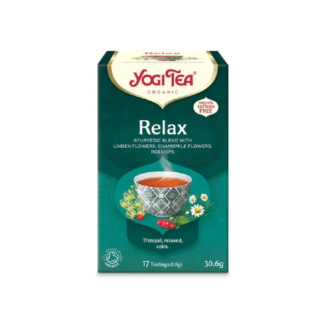 Yogi Tea Relax, Τσάι με άνθη χαμομηλιού άνθη φλαμουριάς φύλλα σμέουρου, Bio, 17 φακελάκια