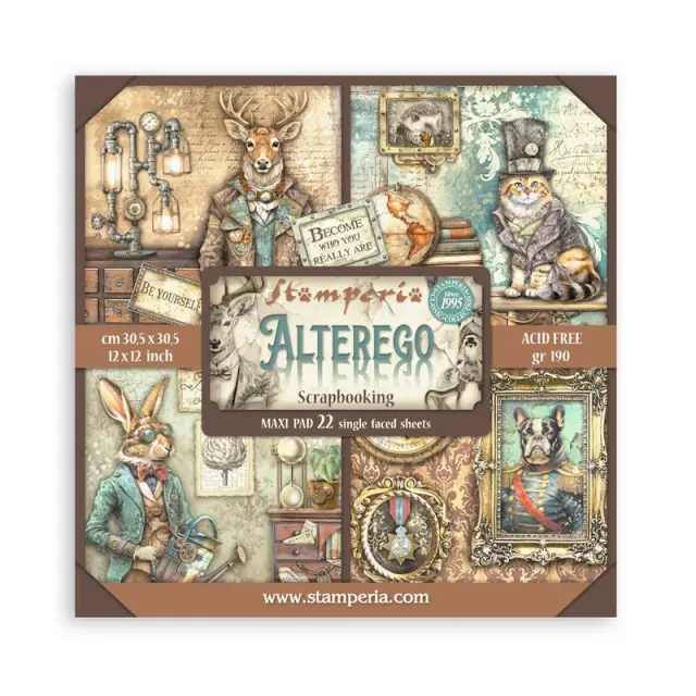 Χαρτιά scrapbooking 22τεμ μονής όψης, 30,5x30,5cm Stamperia, Alterego