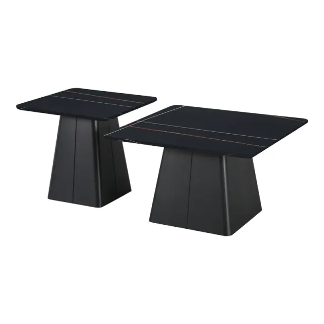 Τραπέζια σαλονιού Square pakoworld σετ 2 τεμ μέταλλο-sintered stone σε μαύρο μαρμάρου 2