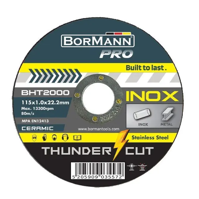 Bormann Pro BHT2000-50 - Δίσκος κοπής "THUNDER-CUT" Ιnox Extra Long Ceramic Φ115x1mm 50τεμ (035572)