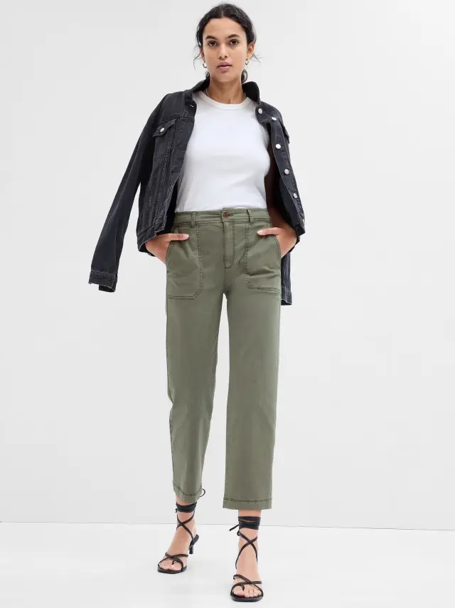 Πράσινο High Rise Girlfriend Utility Khakis Παντελόνι με Washwell mesculen green