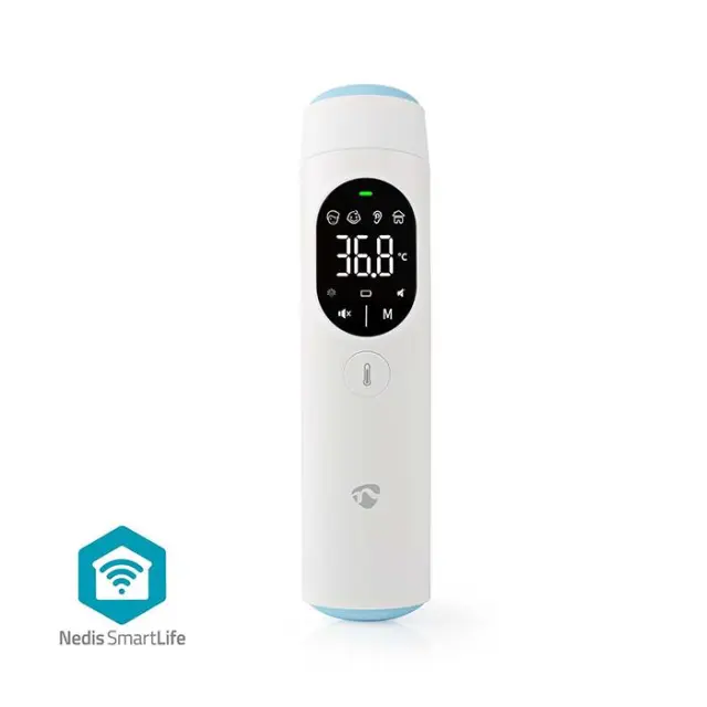 Bluetooth smart ψηφιακό θερμόμετρο υπερύθρων μετώπου και αυτιού, σε λευκό χρώμα.