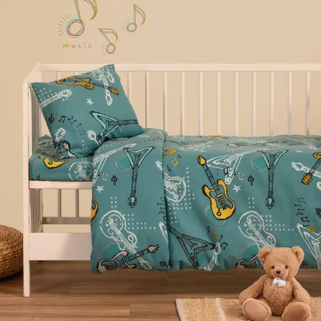Σετ Σεντόνια Κούνιας 120x170 Φανελένια Baby Melinen Music Petrol 100% βαμβακερόΧωρίς Λάστιχο