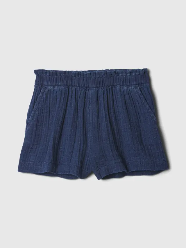 Μπλε babyGap Crinkle Gauze Pull-On Σορτς dark wash indigo blue - 12-18M