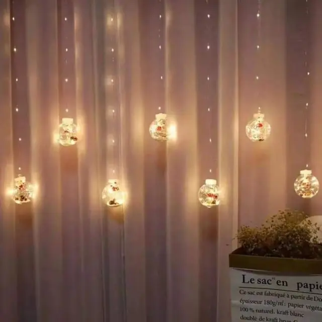Χριστουγεννιάτικα Φωτάκια Κουρτίνα 10led Άγιος Βασίλης Διάφανες Μπάλες Θερμό Χρώμα 3M - Christmas curtain light 47040 2
