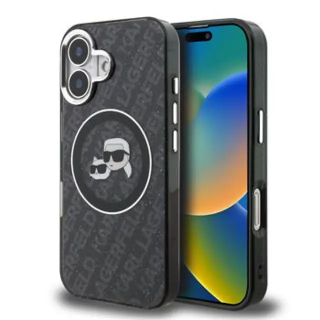 Karl Lagerfeld IML K&CH Heads Repeated Logo MagSafe Case for iPhone 16 Black