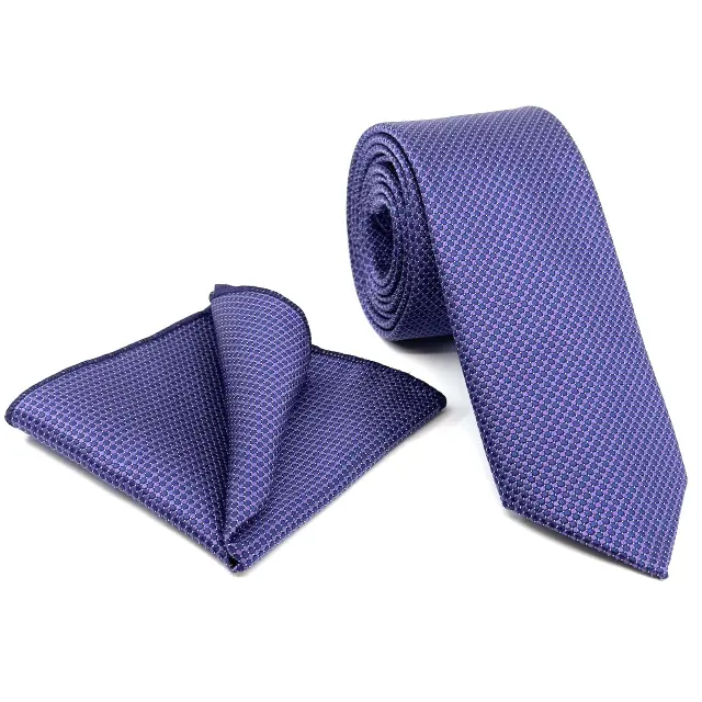 Γραβάτα Microfiber σε Μωβ Λιλά Μοτίβο Σετ με Μαντηλάκι