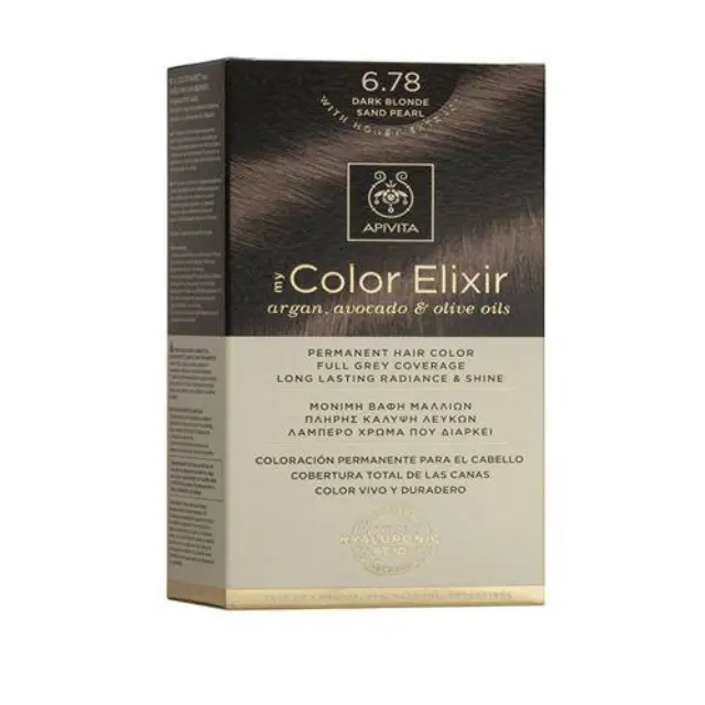 Apivita My Color Elixir Μόνιμη Βαφή Μαλλιών με Έλαιο Ελιάς, Argan και Αβοκάντο 6.78 Ξανθό Σκούρο Μπεζ Περλέ