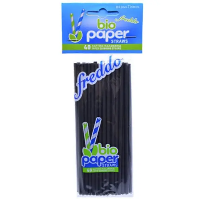 Bio Paper Χάρτινο Freddo Καλαμάκι Ίσιο 20cm Μαύρο 40τμχ
