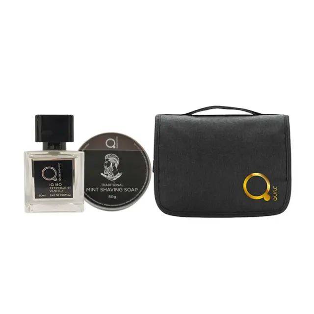 Qure Homme eau de parfum Peppermint Vanilla 50ml + Mint Shaving Soap (Set) & Δώρο Τσαντάκι Νεσεσέρ Μαύρο
