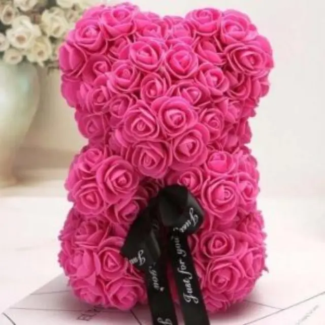 Αρκουδάκι από τεχνητά τριαντάφυλλα Rose bear 40cm ΦΟΥΞΙΑ