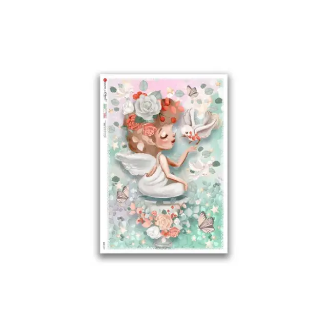 Ριζόχαρτο για Decoupage PaperD, Αγγελάκι και περιστέρι, 32x45cm