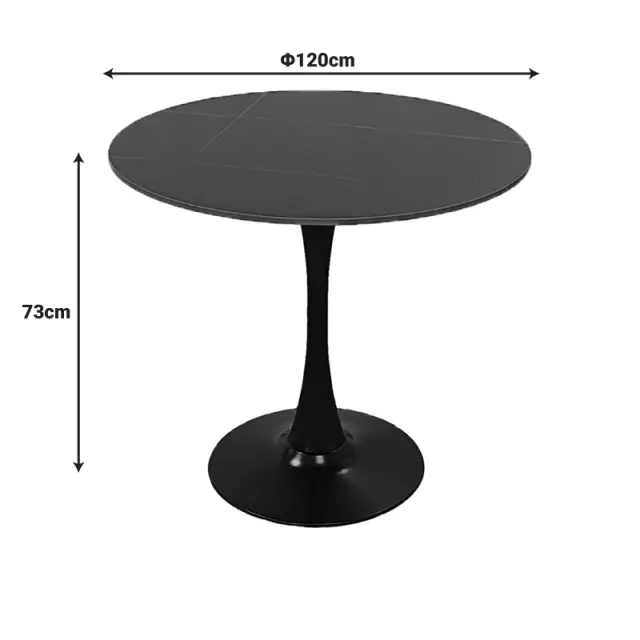 Tραπέζι Balou pakoworld sintered stone σε μαύρη απόχρωση με όψη μαρμάρου-βάση μαύρο μέταλλο Φ120x73εκ 3