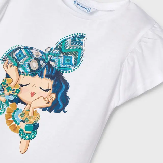 Mini 2 έως 10 ετών Μπλούζα με κορδέλα Better Cotton λευκό-πετρόλ - 6Ε 3