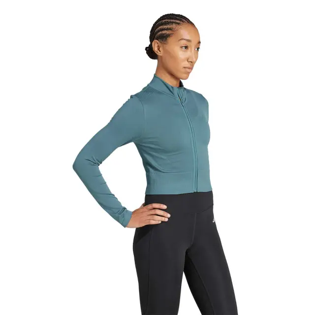 adidas Performance Women's Workout Essentials Knit Jacket Πετρόλ JX3915 (adidas Performance) - XSmall 3