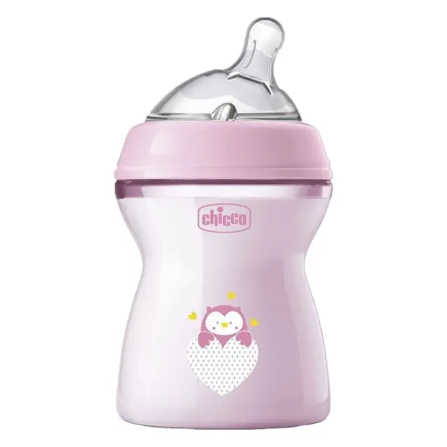 Chicco Πλαστικό Μπιμπερό Natural Feeling Κατά των Κολικών με Θηλή Σιλικόνης 250ml για 2+ μηνών Ροζ