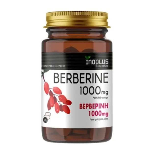 INOPLUS Berberine Βερβερίνη 1000mg Συμπλήρωμα Για Την Μείωση Των Επιπέδων Σακχάρου Στο Αίμα 60 κάψουλες