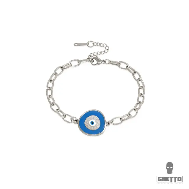 Ghetto Greek Eye Pendant Bracelet SS Adjustable