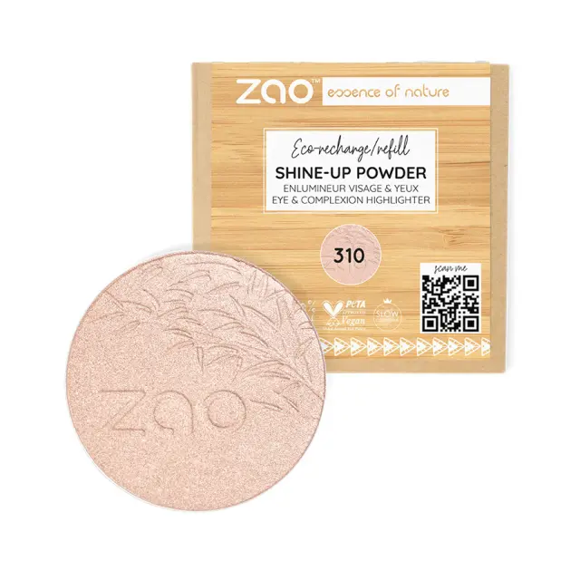Zao Organic Shine Up Powder Refill - Βιολογική πούδρα λάμψης & highlighter (Ανταλλακτικό) - 310 Pink Champagne