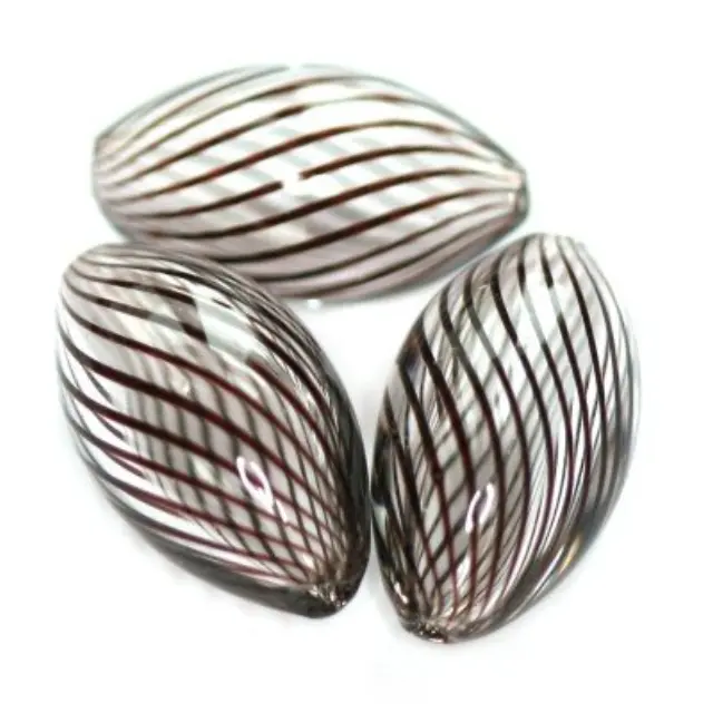 Χάντρα Γυάλινη Κούφια Oval Black Waves ~13x8mm - 2τεμ