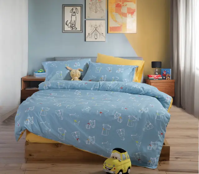 ΠΑΙΔΙΚΑ ΣΕΤ ΣΕΝΤΟΝΙΑ ΜΟΝΑ DOG LIFE 170X260 NEF-NEF HOMEWARE, 100% BAMBAKI - BLUE (039541) 2