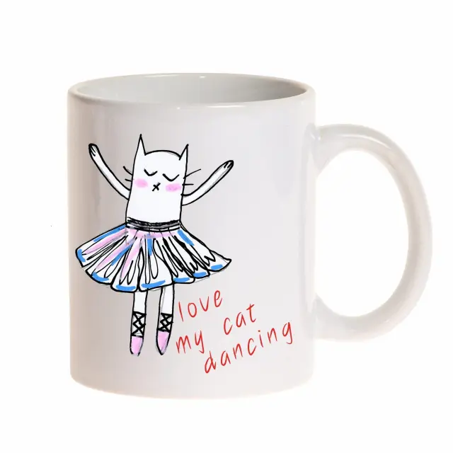 κουπα κεραμική 325ml γάτα i love my cat dancing