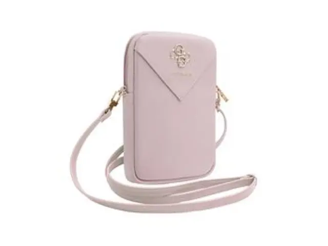 Guess PU Grained 4G Metal Logo Wallet Phone Bag Zipper Pink