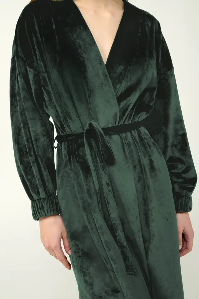 Μονόχρωμη Γυναικεία Velvet Ρόμπα Vamp 23086 BLACK 2