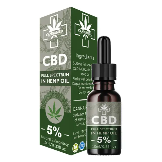 Cannamed Έλαιο Κάνναβης για Μείωση άγχους με 5% CBD 10ml Hemp Oil