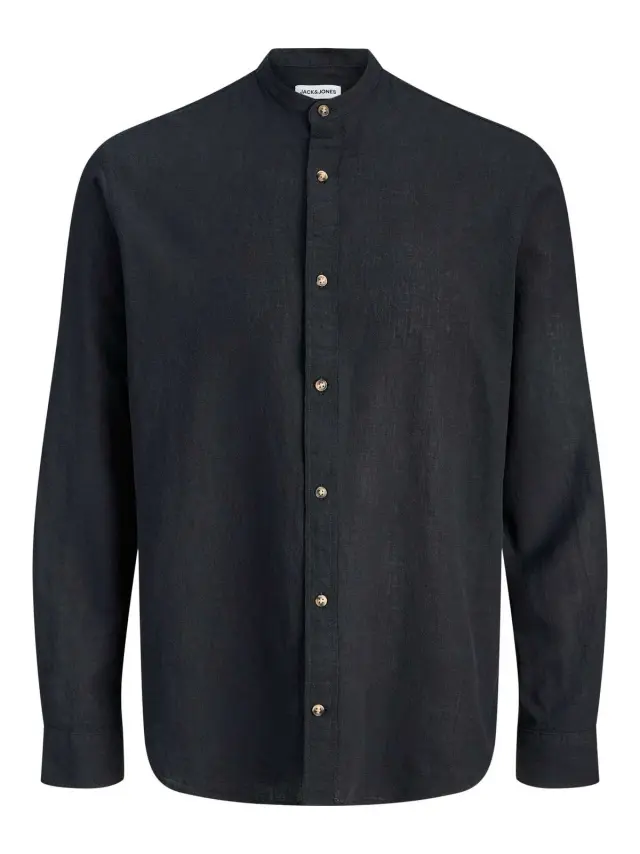 JJESUMMER LINEN BLEND BAND SHIRT L/S SN Black