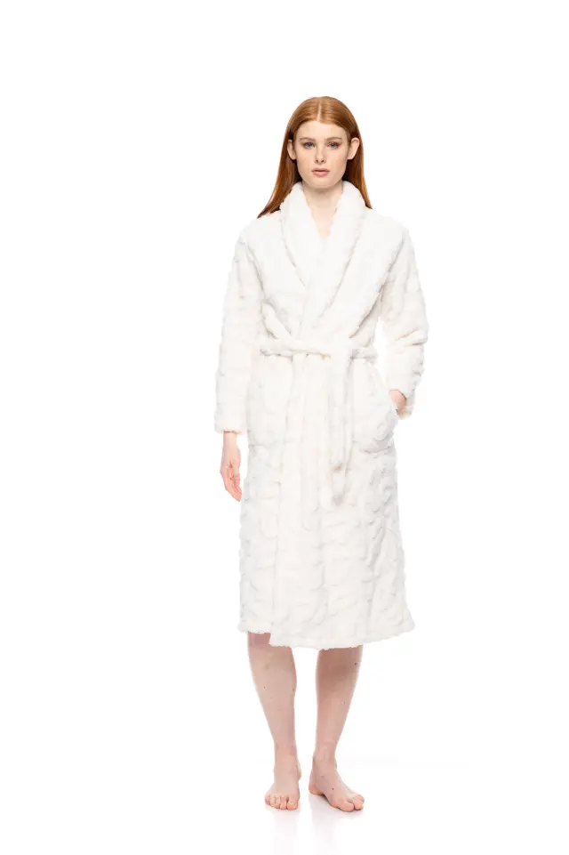 W1875 - White - ROBE LONG FLEECE LEO - XL 2