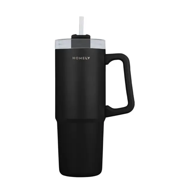 Estia Θερμος Homely Straw Tumbler XL Midnight Black 900 ml