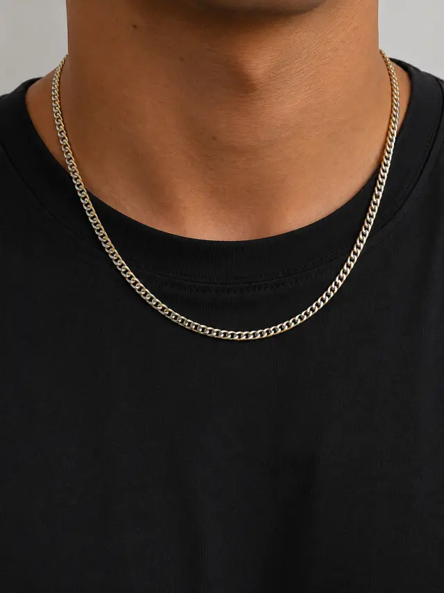 Ghetto 2 Tone Stainless Steel Chain Necklace 55cm Ι (flat) Cuban chain 2