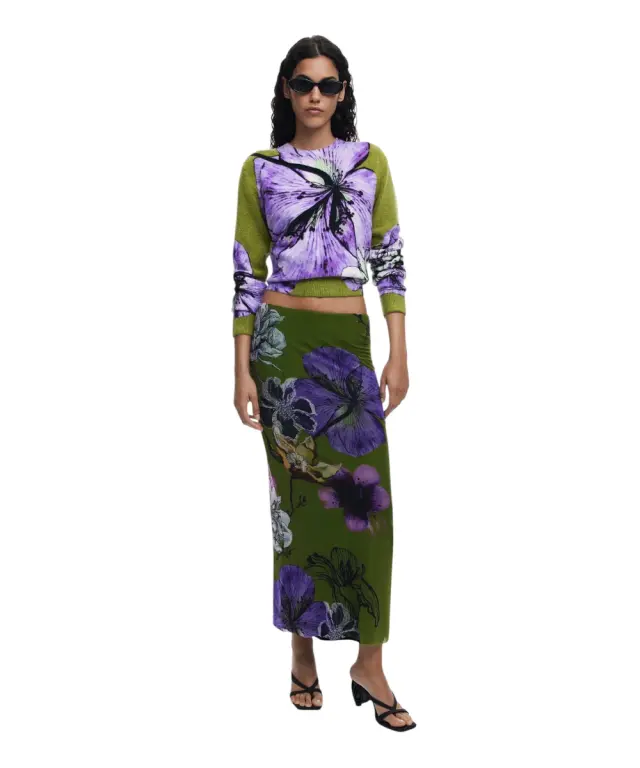 Desigual - Φούστα Maxi Tulleflowers Lacroix Regular Fit 25WWFK03-4010 Πράσινο 2