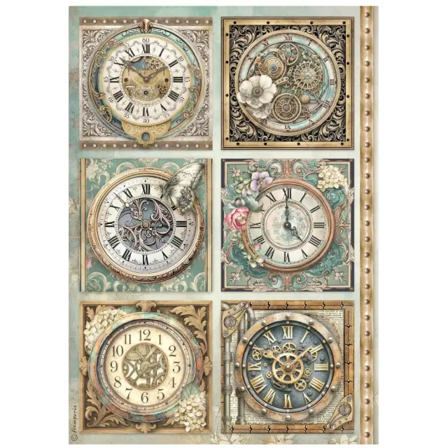 Ριζόχαρτο ντεκουπάζ Stamperia 21x29cm A4, Gardens of Time, Ρολόγια