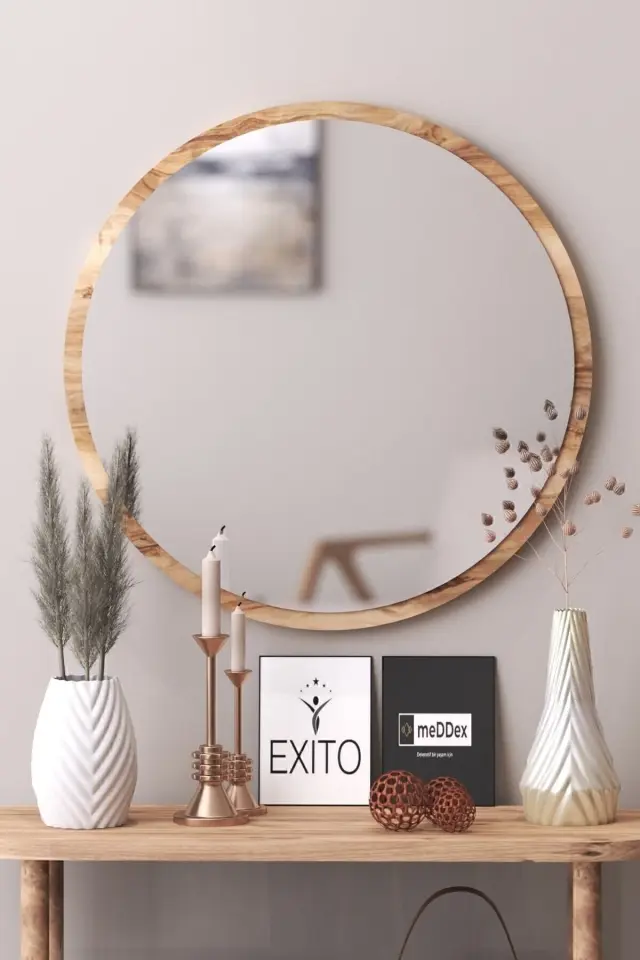 Stewehome Διακοσμητικός οβάλ καθρέφτης τοίχου από καρυδιά 45x40 cm 2