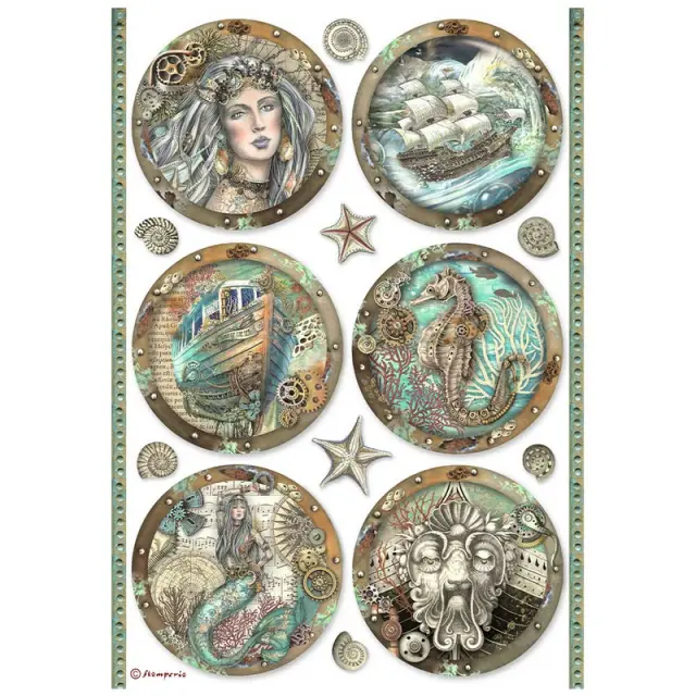 Ριζόχαρτο ντεκουπάζ Stamperia 21x29cm A4, Songs of the Sea, Round