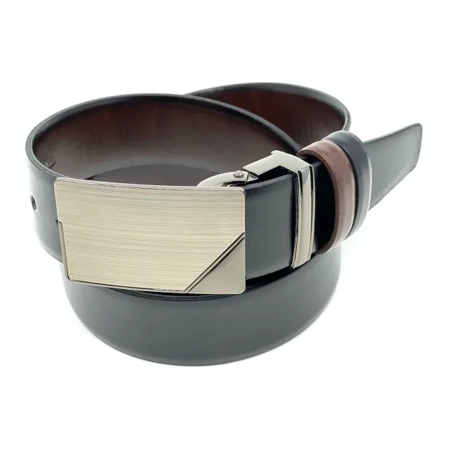 Μαύρη Καφέ Ζώνη Διπλής Όψης P.U. Leather με Αγκράφα Πλακάκι 3,5 cm