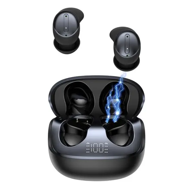 Bluetooth εργονομικά ακουστικά με τεχνολογία ακύρωσης θορύβου (ANC Noise Cancelling), δυνατότητα χρήσης κατά τον ύπνο και θήκη φόρτισης, σε μαύρο χρώμα