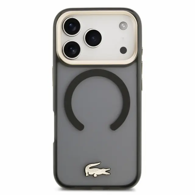 Lacoste PC/TPU Frosted Finish Gold Logo MagSafe Case for iPhone 18 Pro Black 3