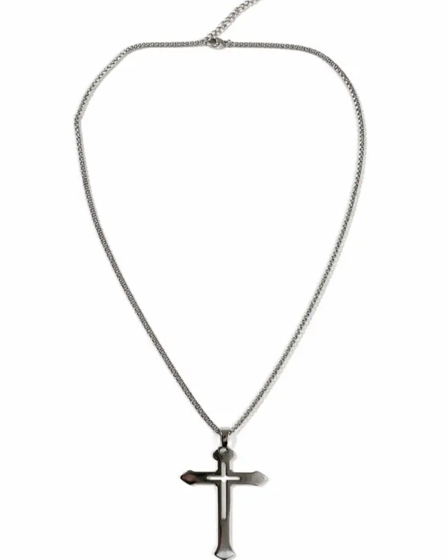 Ghetto Men’s Stainless Steel Cross Necklace | Silver Finish 3